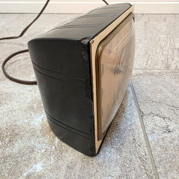 Vintage Art Deco Telechron Black Bakelite Electric Alarm Clock Model CF769 Works - Picture 11 of 14